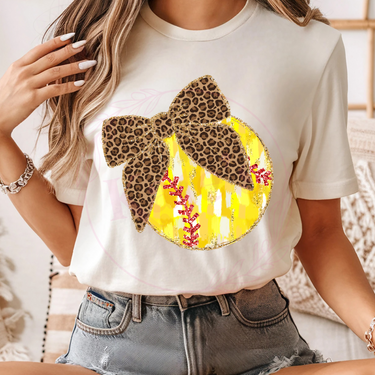 Leopard Bow Softball Direct-To-Film Transfer